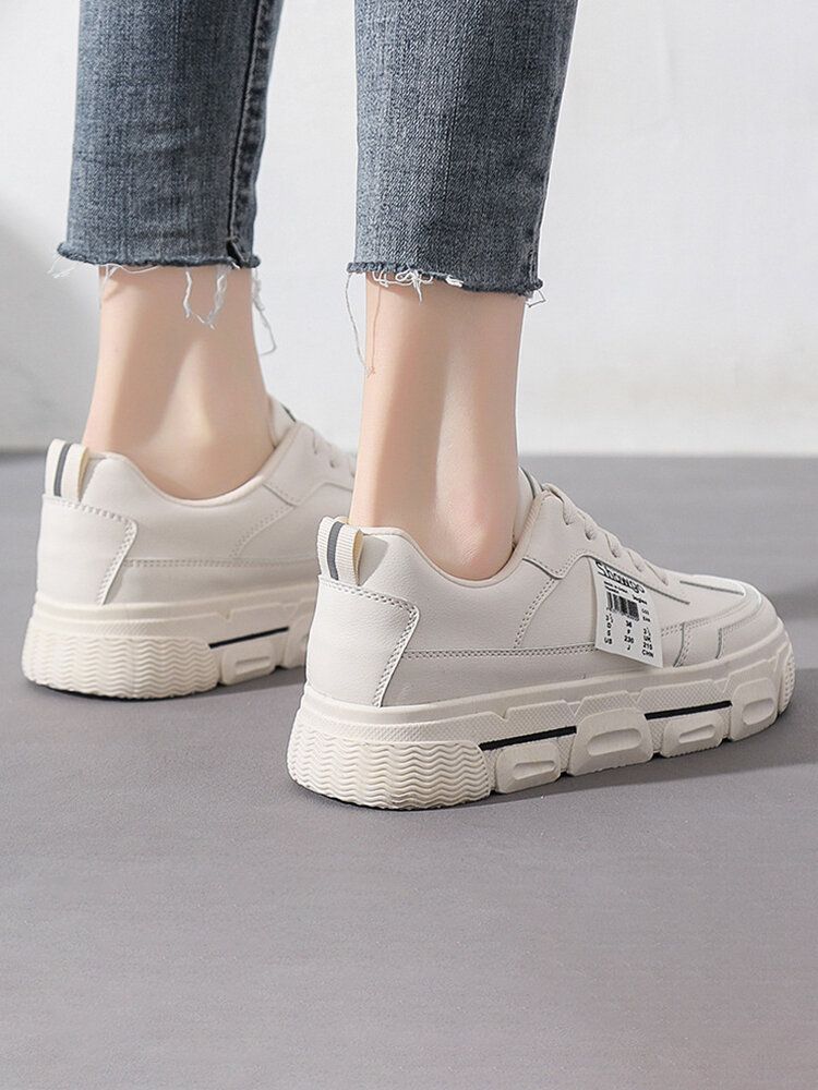 Femmes Casual Letter Tape Lace Up Comfy Chunky Sneakers