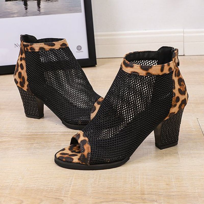 Femmes Casual Mesh Respirant Chunky Heel Hollow Out Peep-toe Pumps Chaussures