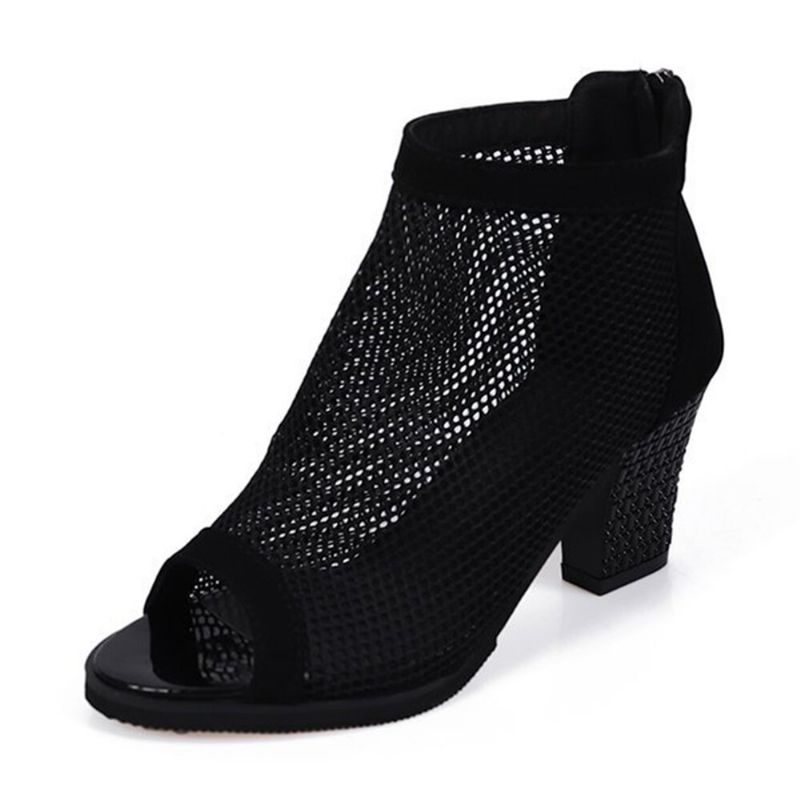 Femmes Casual Mesh Respirant Chunky Heel Hollow Out Peep-toe Pumps Chaussures