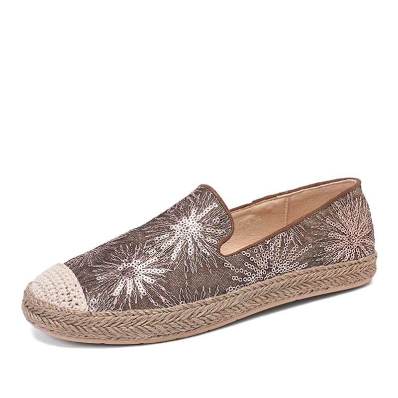 Femmes Casual Paillettes Fleurs Motif Espadrille Appartements Mocassins