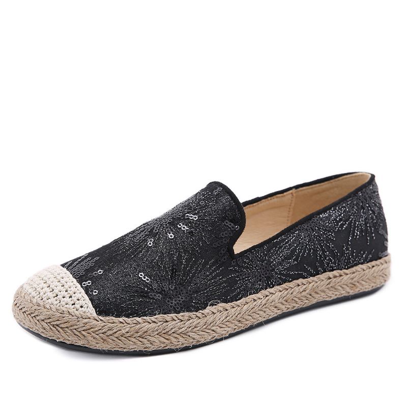 Femmes Casual Paillettes Fleurs Motif Espadrille Appartements Mocassins