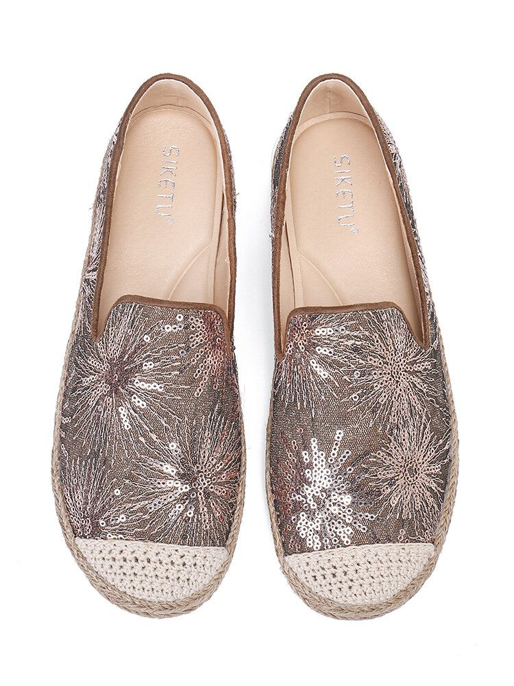 Femmes Casual Paillettes Fleurs Motif Espadrille Appartements Mocassins