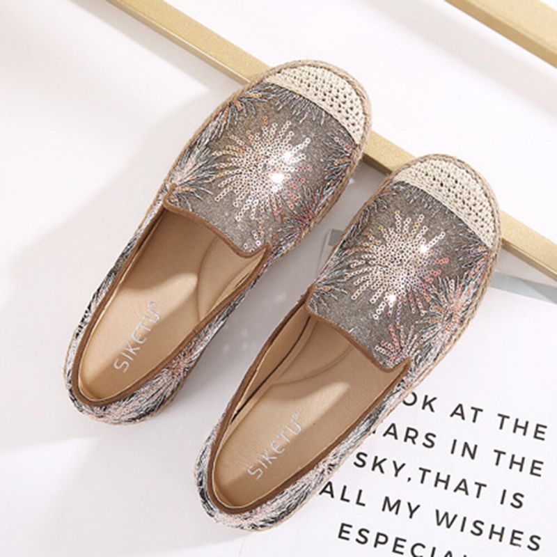 Femmes Casual Paillettes Fleurs Motif Espadrille Appartements Mocassins