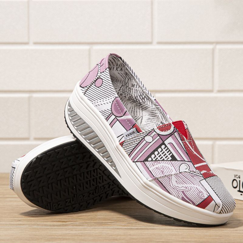 Femmes Casual Print Cartoon Rocker Sole Slip-on Chaussures De Marche