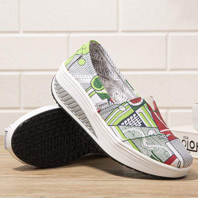 Femmes Casual Print Cartoon Rocker Sole Slip-on Chaussures De Marche