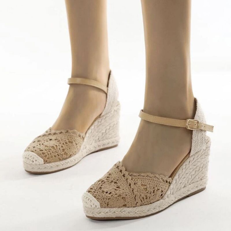 Femmes Casual Respirant Dentelle Bout Fermé Boucle Comfy Espadrille Wedges