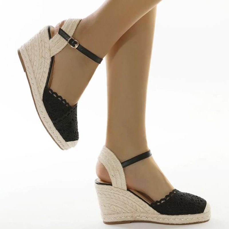 Femmes Casual Respirant Dentelle Bout Fermé Boucle Comfy Espadrille Wedges