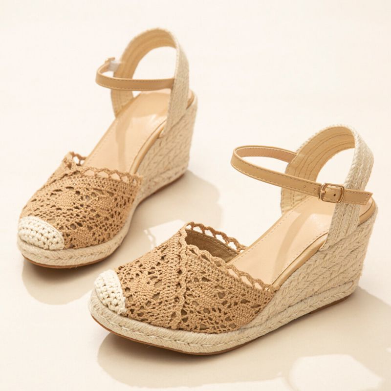 Femmes Casual Respirant Dentelle Bout Fermé Boucle Comfy Espadrille Wedges