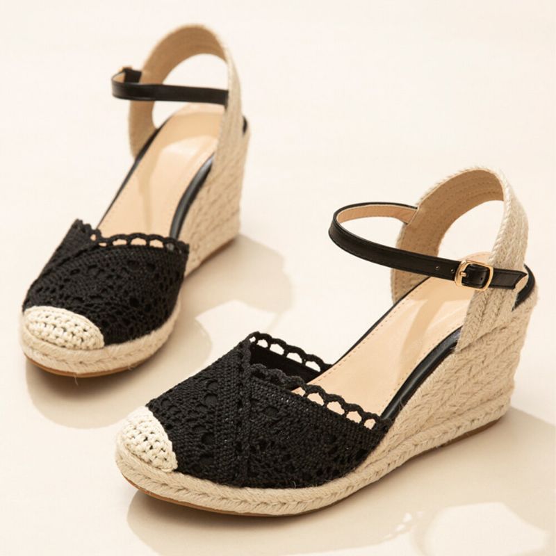 Femmes Casual Respirant Dentelle Bout Fermé Boucle Comfy Espadrille Wedges