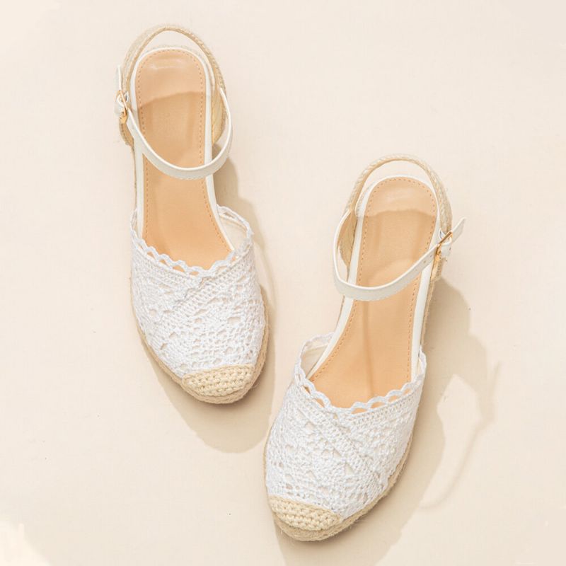 Femmes Casual Respirant Dentelle Bout Fermé Boucle Comfy Espadrille Wedges