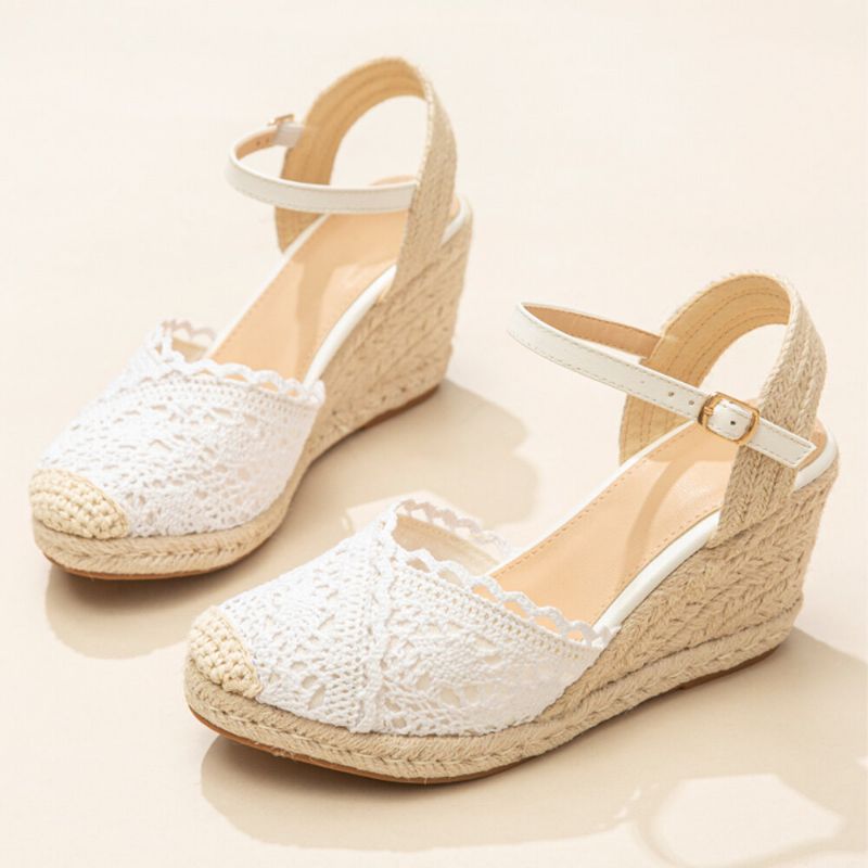 Femmes Casual Respirant Dentelle Bout Fermé Boucle Comfy Espadrille Wedges