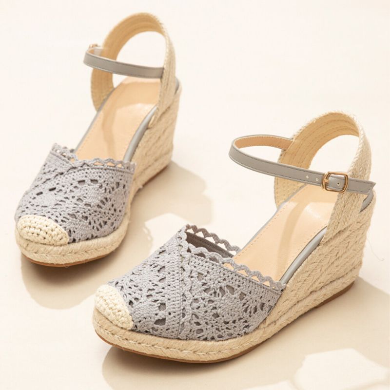 Femmes Casual Respirant Dentelle Bout Fermé Boucle Comfy Espadrille Wedges