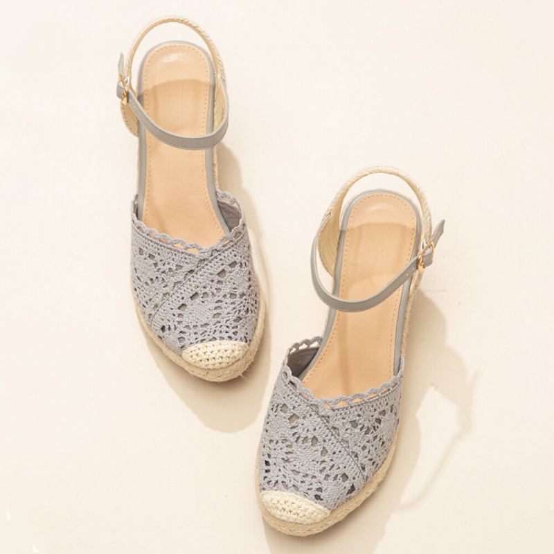 Femmes Casual Respirant Dentelle Bout Fermé Boucle Comfy Espadrille Wedges