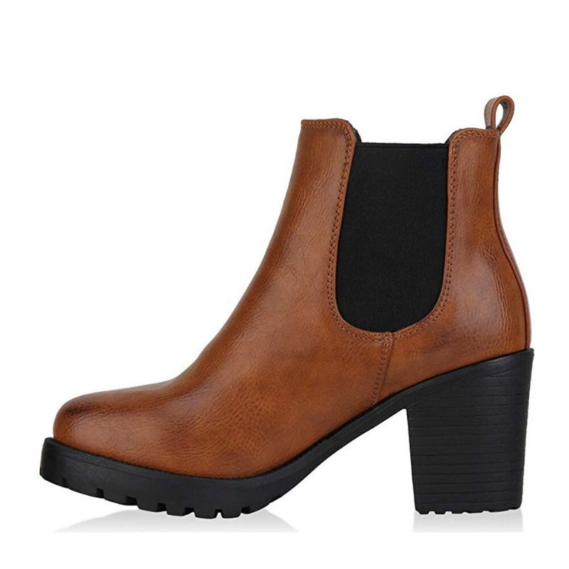 Femmes Casual Slip On Round Toe Platform Chunky Heel Bottines