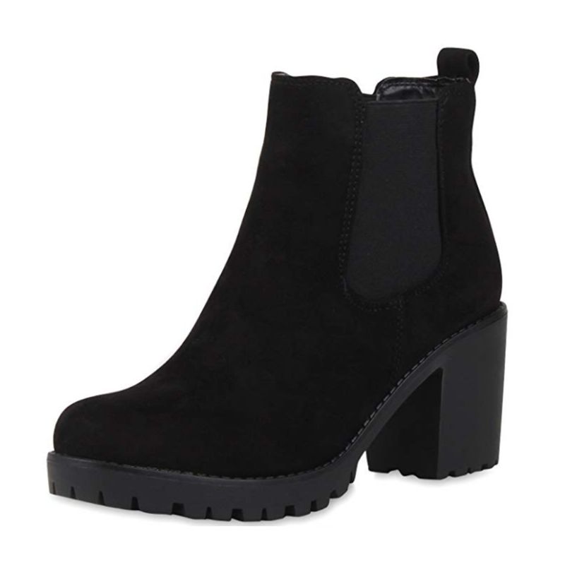 Femmes Casual Slip On Round Toe Platform Chunky Heel Bottines