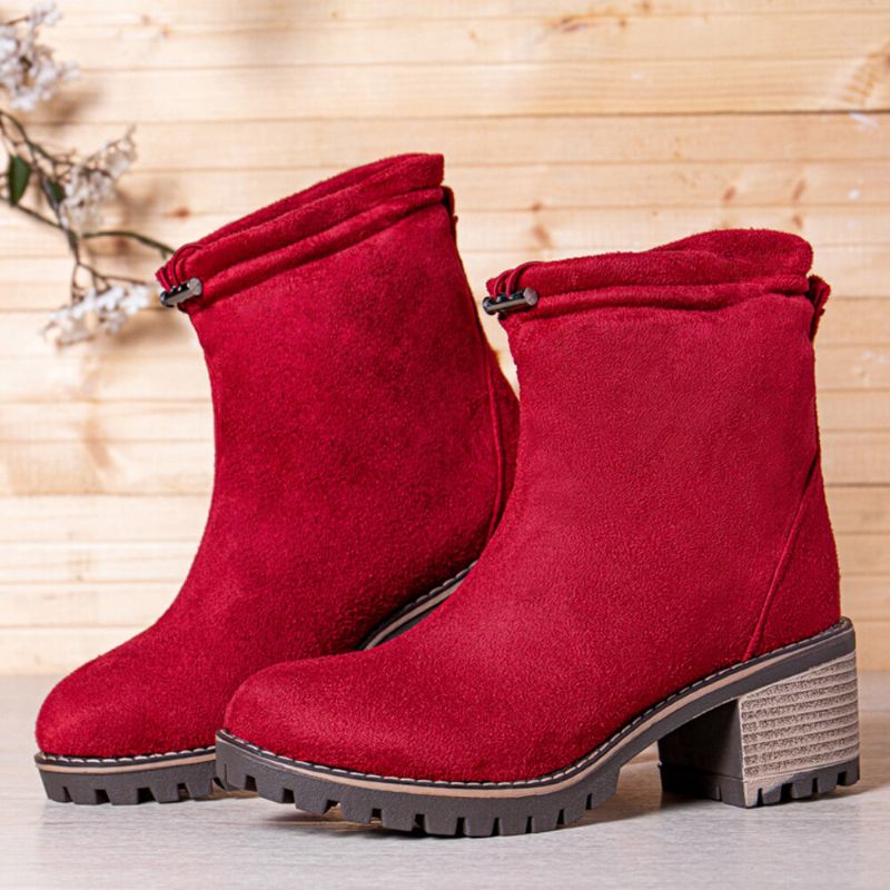 Femmes Casual Solide Couleur Bout Rond Bande Élastique Talon Chunky Bottes Courtes