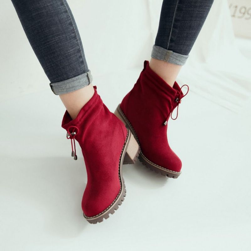 Femmes Casual Solide Couleur Bout Rond Bande Élastique Talon Chunky Bottes Courtes