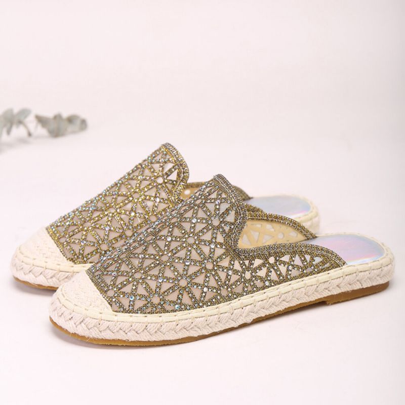 Femmes Casual Strass Confortable Sandales Plates Dos Nu