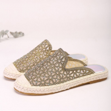 Femmes Casual Strass Confortable Sandales Plates Dos Nu