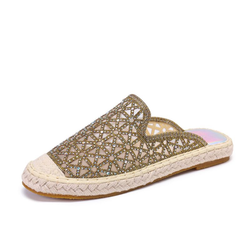 Femmes Casual Strass Confortable Sandales Plates Dos Nu