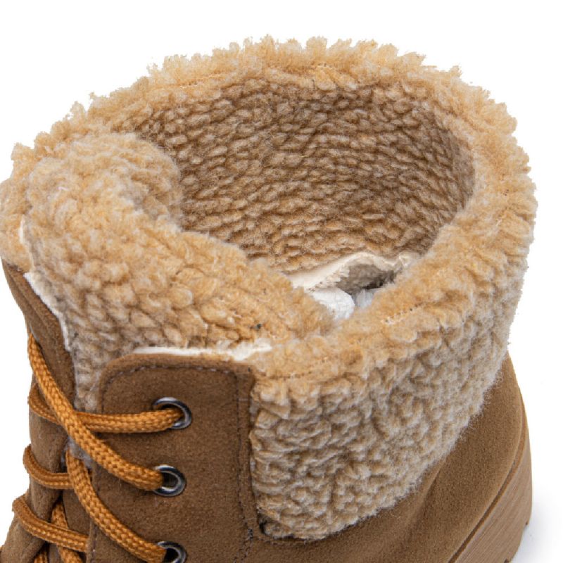 Femmes Causal Solid Color Lace Up Warm Fluff Flanging Bottes Courtes