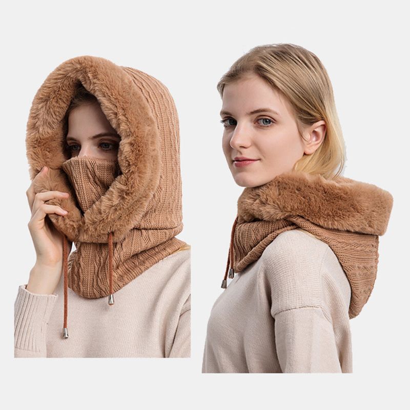 Femmes Chaperon Extérieur En Peluche Chaud Cou Protection Oreille Protection Bavoir Une Pièce Résistant Au Froid Couvre-chef