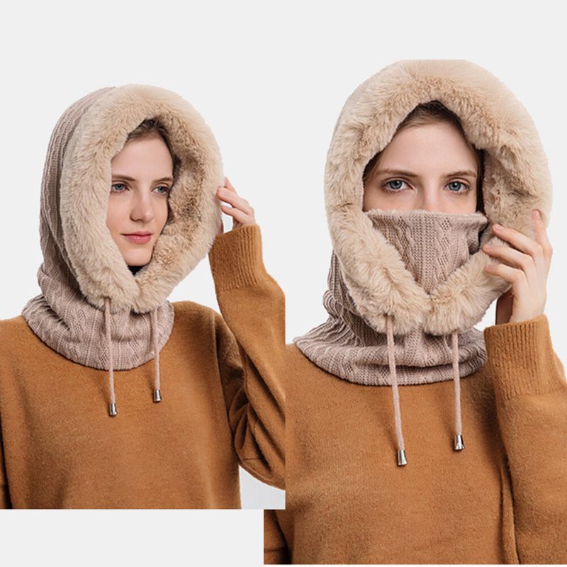 Femmes Chaperon Extérieur En Peluche Chaud Cou Protection Oreille Protection Bavoir Une Pièce Résistant Au Froid Couvre-chef