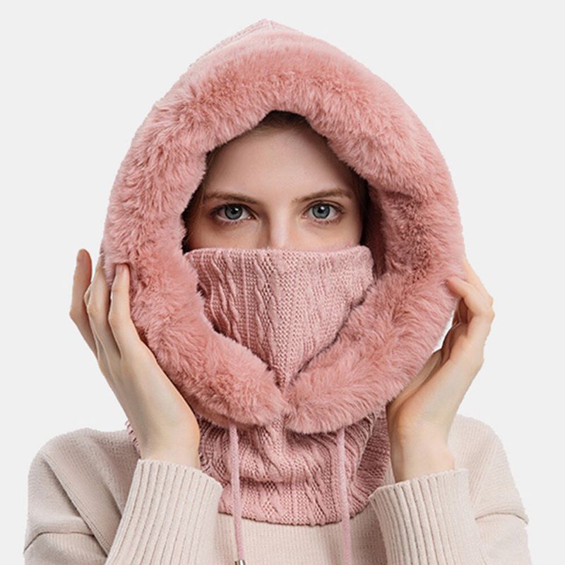 Femmes Chaperon Extérieur En Peluche Chaud Cou Protection Oreille Protection Bavoir Une Pièce Résistant Au Froid Couvre-chef