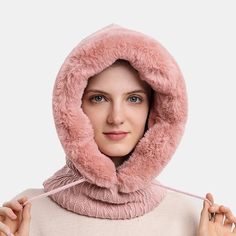 Femmes Chaperon Extérieur En Peluche Chaud Cou Protection Oreille Protection Bavoir Une Pièce Résistant Au Froid Couvre-chef