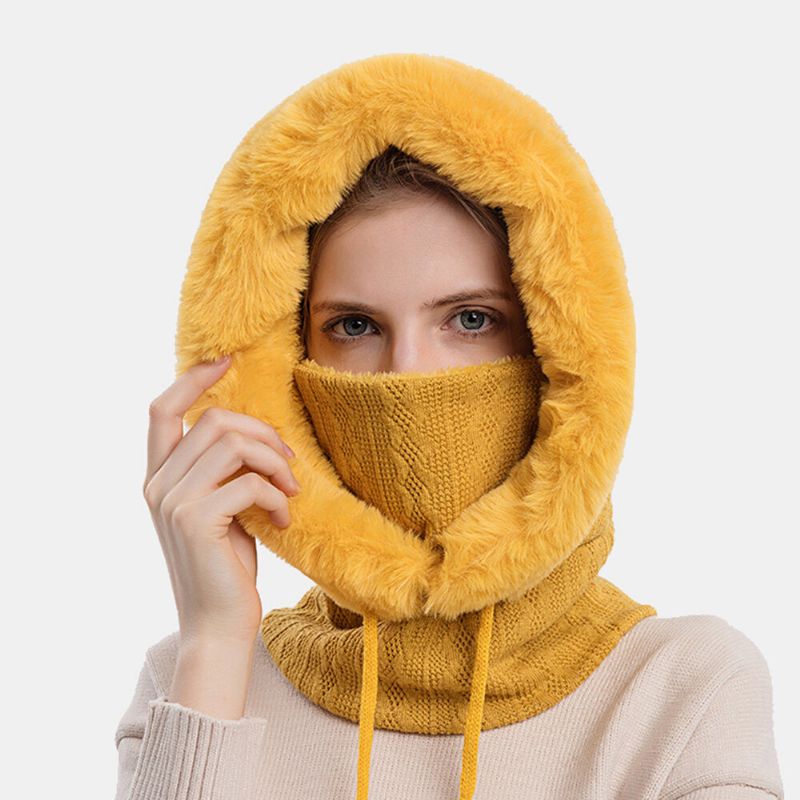 Femmes Chaperon Extérieur En Peluche Chaud Cou Protection Oreille Protection Bavoir Une Pièce Résistant Au Froid Couvre-chef