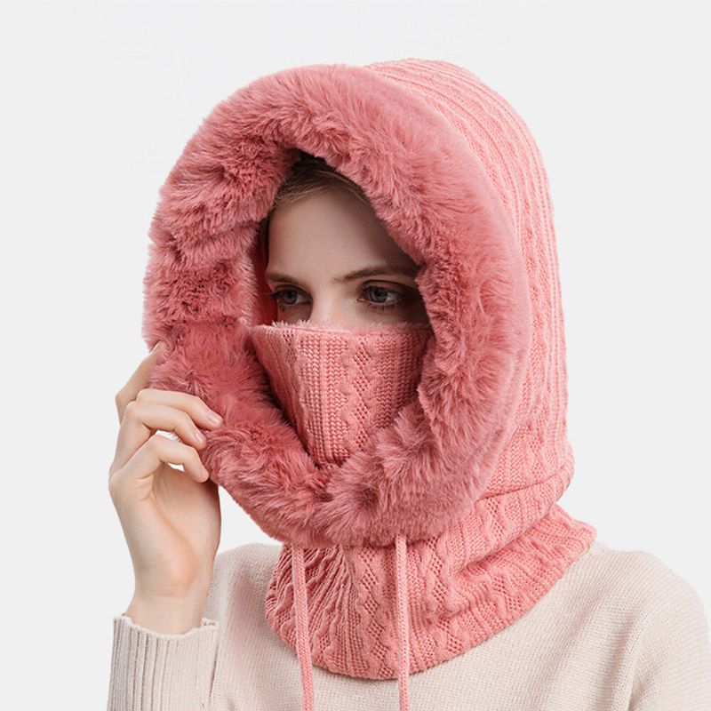 Femmes Chaperon Extérieur En Peluche Chaud Cou Protection Oreille Protection Bavoir Une Pièce Résistant Au Froid Couvre-chef