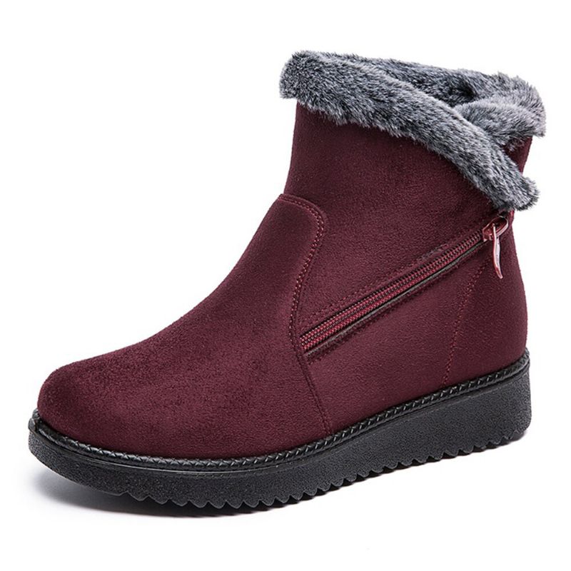 Femmes Chaud Doublé Taille Fermeture Éclair Couleur Unie Cheville Bottes De Neige