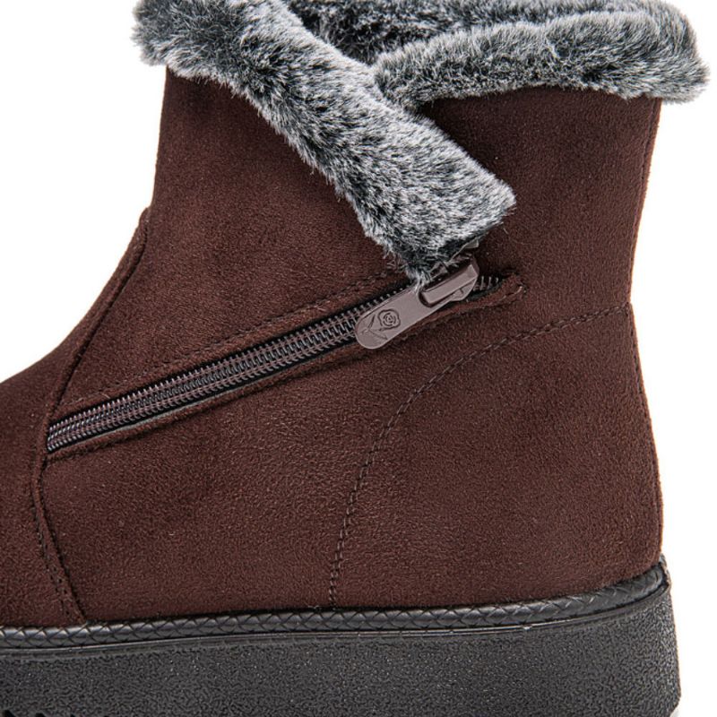 Femmes Chaud Doublé Taille Fermeture Éclair Couleur Unie Cheville Bottes De Neige