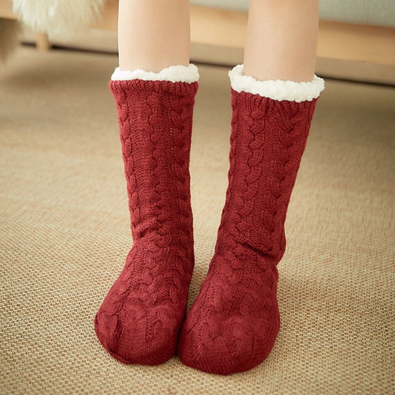 Femmes Chaud Hiver Extérieur Couleur Unie Plus Velours Épaissir Maison Sommeil Chaussettes Tube Chaussettes