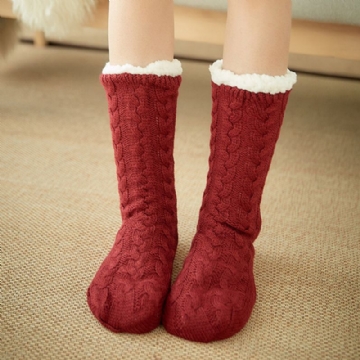 Femmes Chaud Hiver Extérieur Couleur Unie Plus Velours Épaissir Maison Sommeil Chaussettes Tube Chaussettes