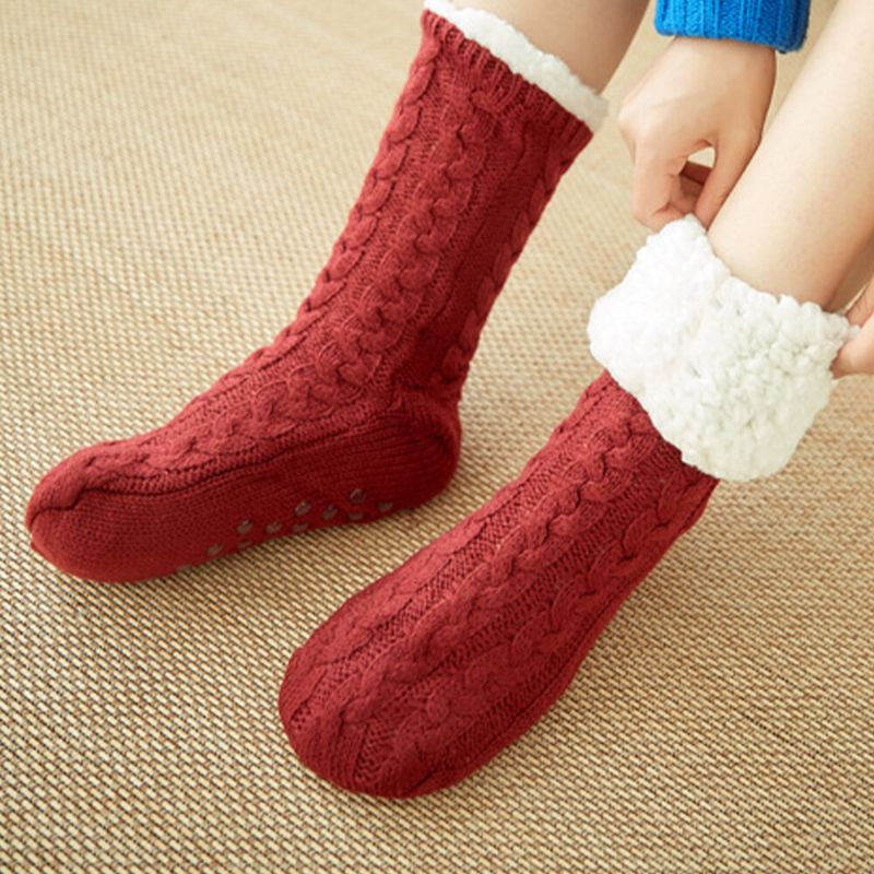 Femmes Chaud Hiver Extérieur Couleur Unie Plus Velours Épaissir Maison Sommeil Chaussettes Tube Chaussettes