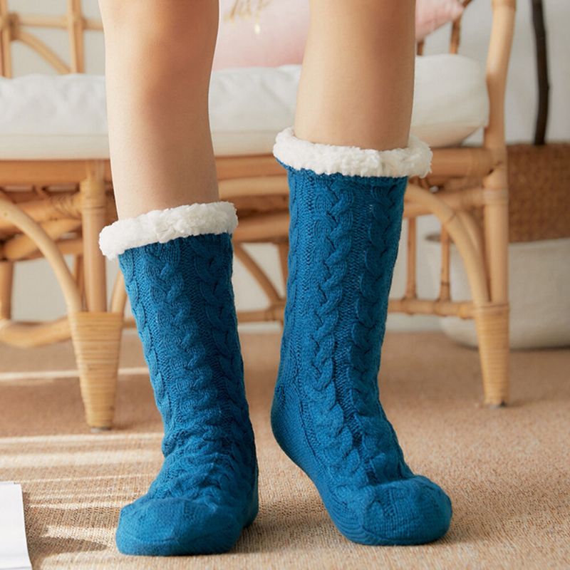 Femmes Chaud Hiver Extérieur Couleur Unie Plus Velours Épaissir Maison Sommeil Chaussettes Tube Chaussettes