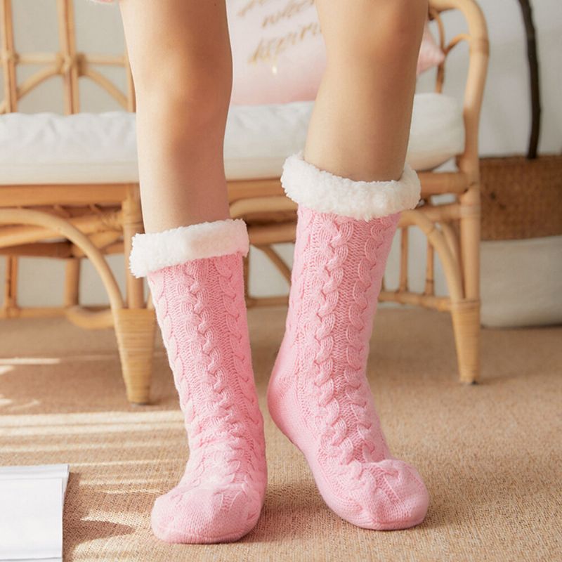 Femmes Chaud Hiver Extérieur Couleur Unie Plus Velours Épaissir Maison Sommeil Chaussettes Tube Chaussettes