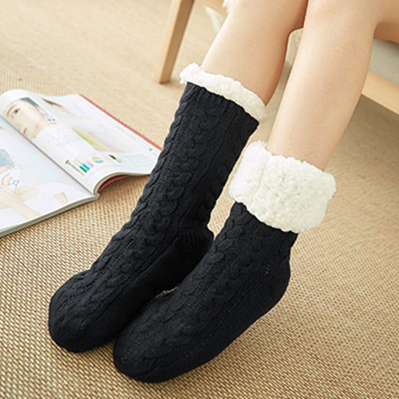 Femmes Chaud Hiver Extérieur Couleur Unie Plus Velours Épaissir Maison Sommeil Chaussettes Tube Chaussettes