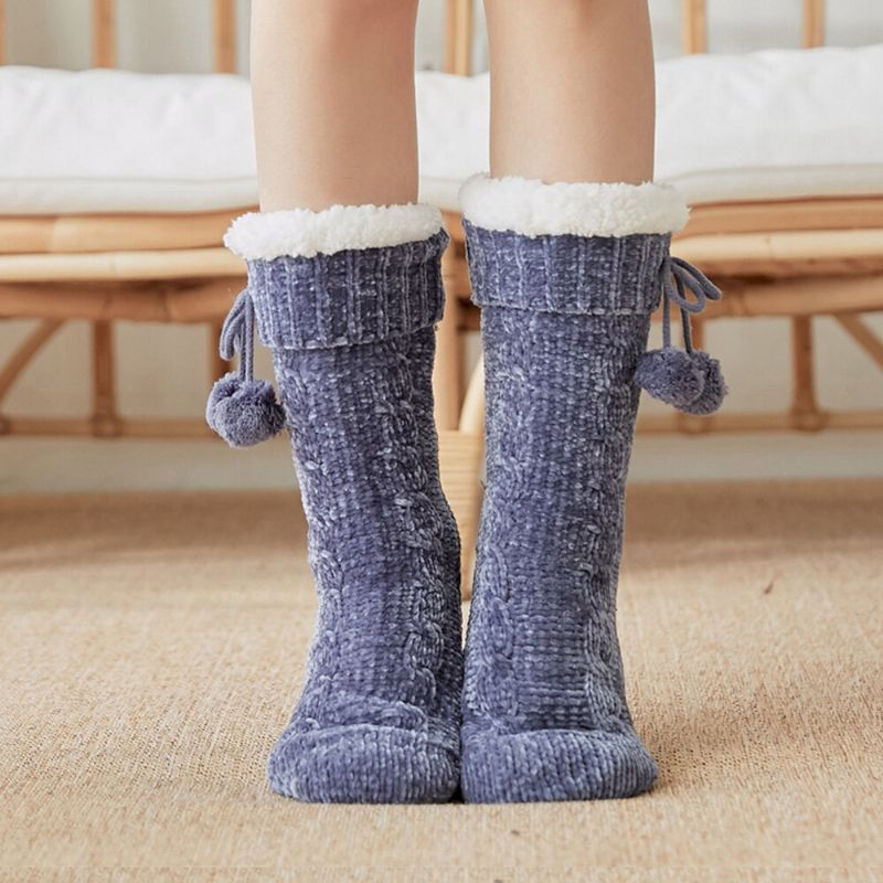 Femmes Chaud Hiver Extérieur Couleur Unie Plus Velours Épaissir Maison Sommeil Chaussettes Tube Chaussettes Avec Peluches