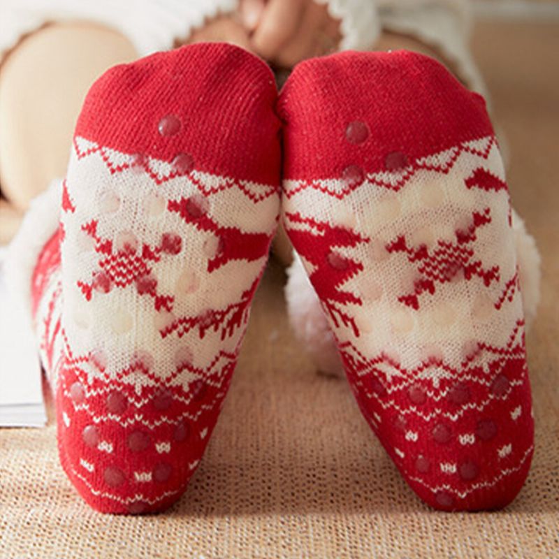 Femmes Chaud Hiver En Plein Air De Noël Style Elk Flocon De Neige Motif Plus Velours Épaissir Maison Sommeil Chaussettes Tube Chaussettes