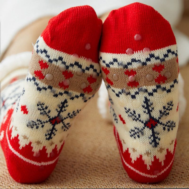 Femmes Chaud Hiver En Plein Air De Noël Style Flocon De Neige Motif Plus Velours Épaissir Maison Sommeil Chaussettes Tube Chaussettes