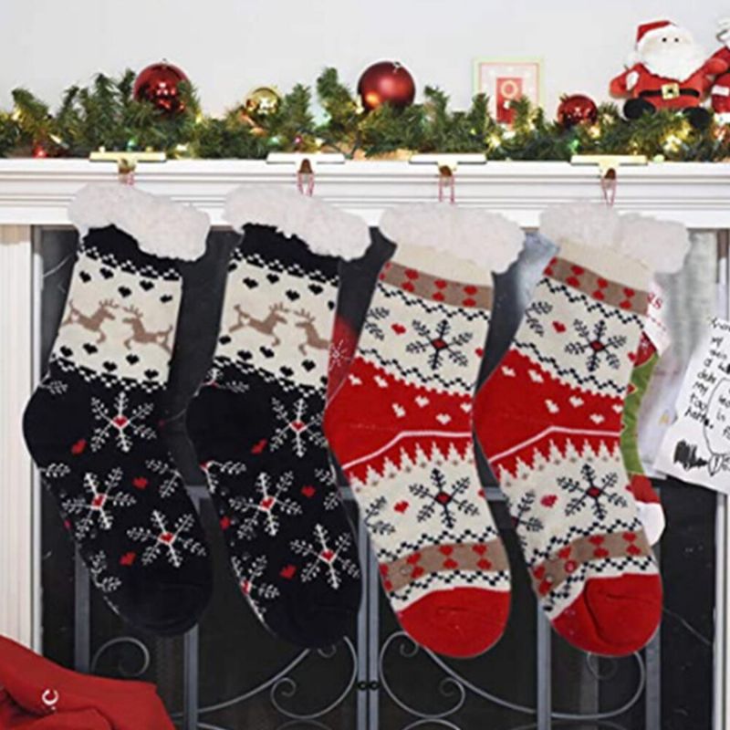 Femmes Chaud Hiver En Plein Air De Noël Style Flocon De Neige Motif Plus Velours Épaissir Maison Sommeil Chaussettes Tube Chaussettes