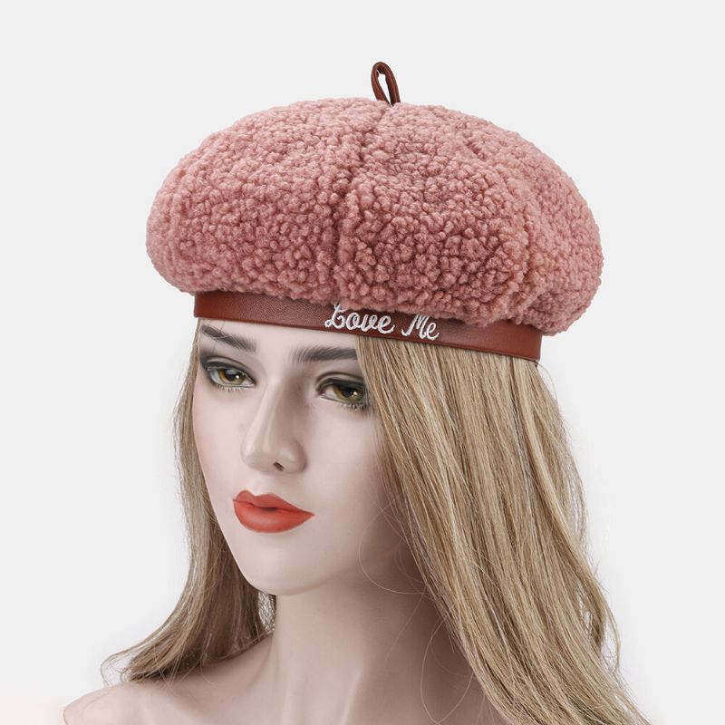 Femmes Cheveux D'agneau Plus Velours Chaud Jeune Tout-match Peintre Chapeau Gavroche Chapeau Octogonal Chapeau Béret Chapeau