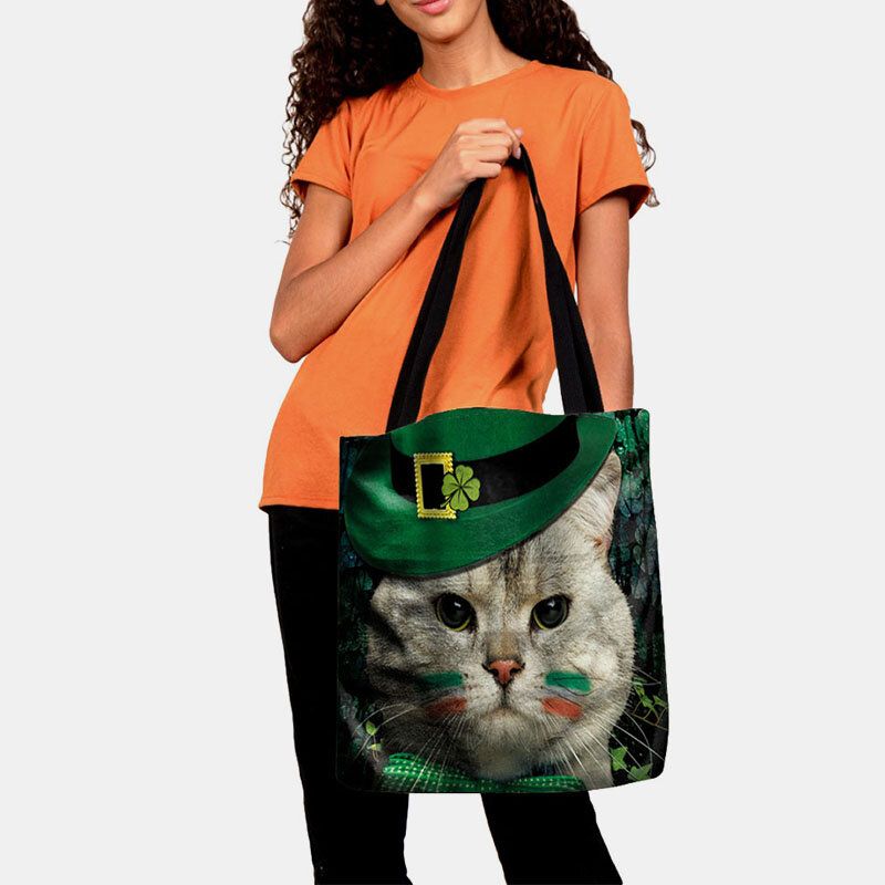 Femmes Clover Cat Pattern Print Happy St Patrick Day Sac À Bandoulière Sac À Main Fourre-tout