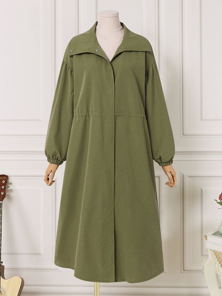 Femmes Col Trench Boutons Poches Latérales Revers Solide Manteaux Lâches