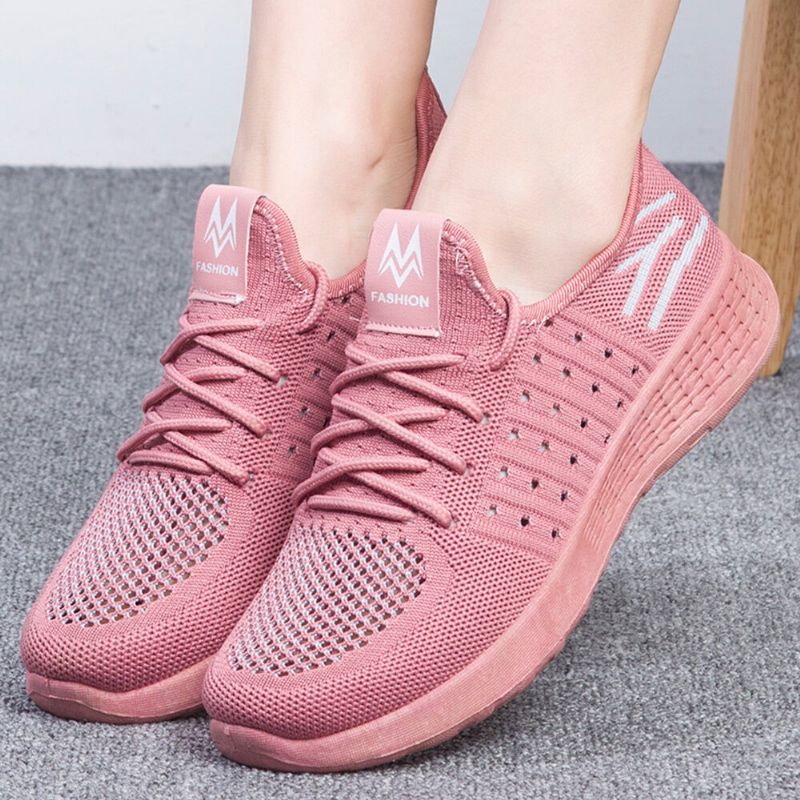 Femmes Color Block Mesh Lace Up Sport Chaussures Plates Décontractées