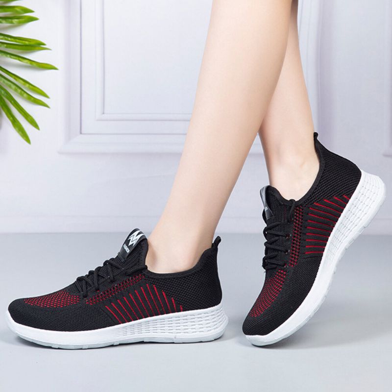 Femmes Color Block Mesh Lace Up Sport Chaussures Plates Décontractées