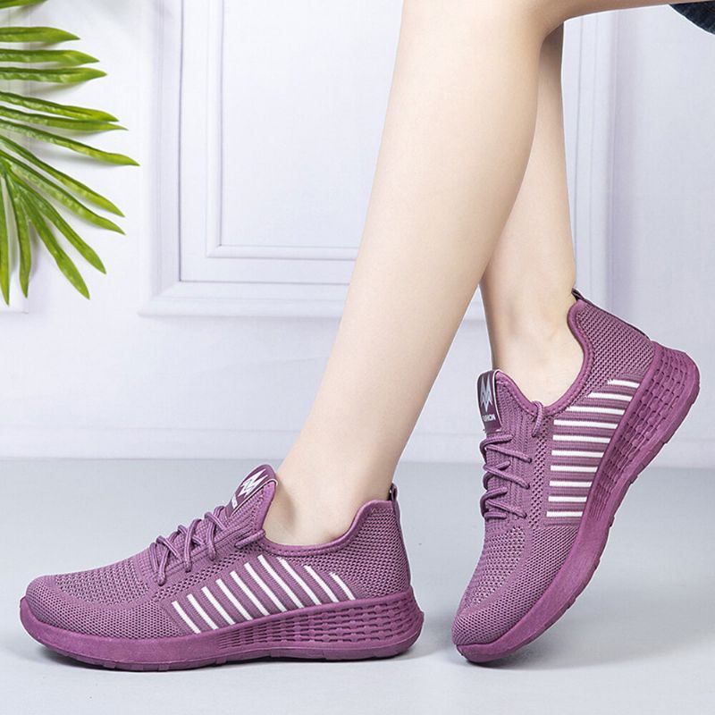 Femmes Color Block Mesh Lace Up Sport Chaussures Plates Décontractées