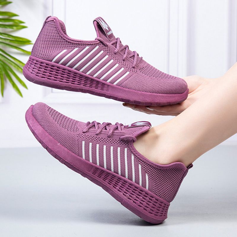 Femmes Color Block Mesh Lace Up Sport Chaussures Plates Décontractées